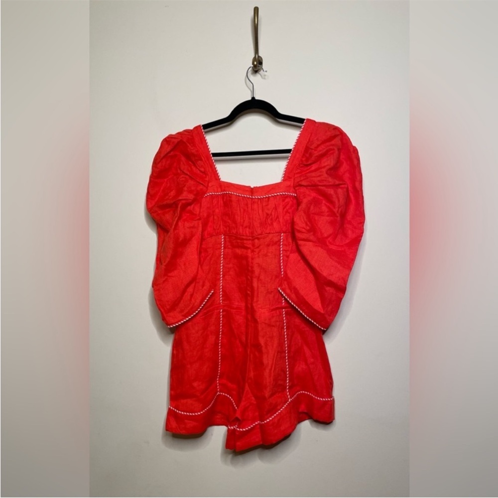 FARM Rio Red Puff Sleeve Romper - Picture 8 of 9